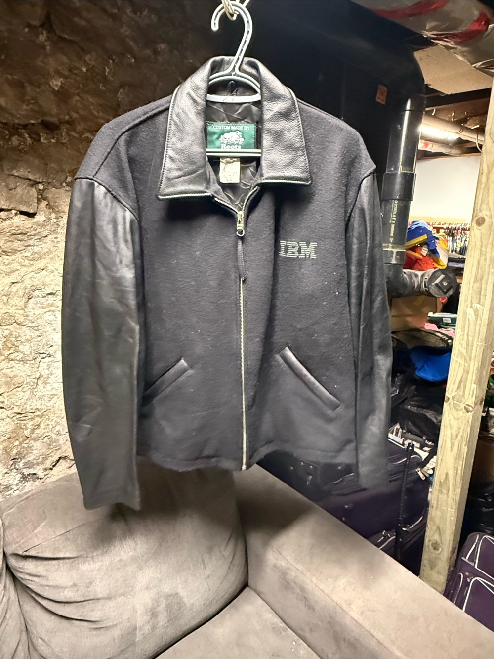 Vintage IBM Roots Jacket Custom Letterman Bomber Trucker Leather Computer Tech L